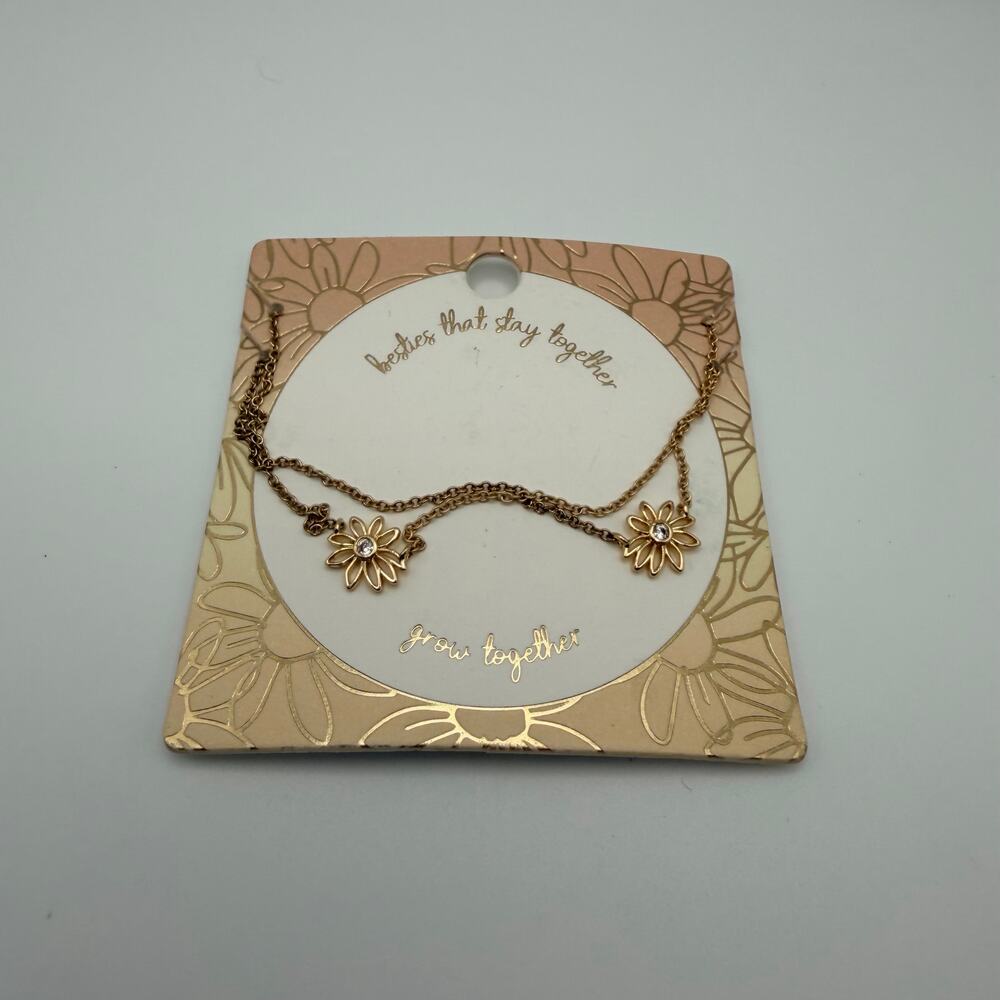 3/$25 - Besties Necklace Gold Tone Daisy Charms Friendship Jewelry